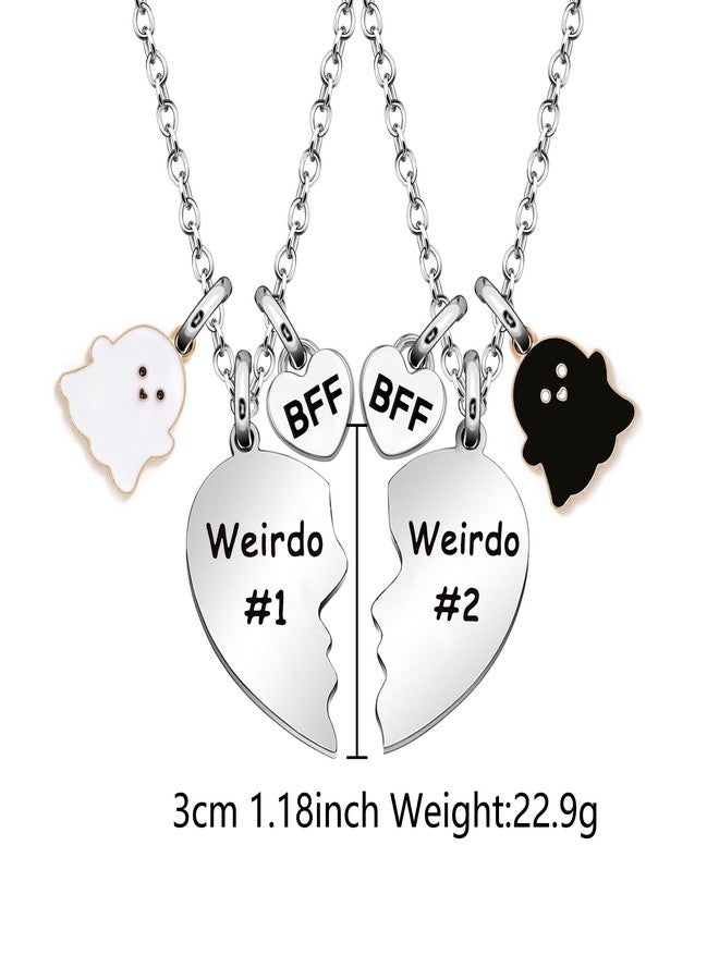 Maxforever Friendship Gifts Ghost Friends Necklaces Set, Weirdo 1 Weirdo 2 "I hope we're BFF until we die. Then we stay ghost besties" 2psc Set Split Heart Pendant Necklaces Halloween BFF Gift for Best Friend (Ghost Friend) - Image 2